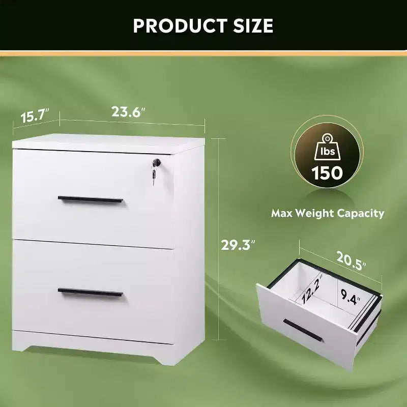 Meuble de rangement latéral en bois DEXYLLO à 2 tiroirs avec serrure, classeur pour le bureau et la maison, support d'imprimante avec mécanisme anti-basculement