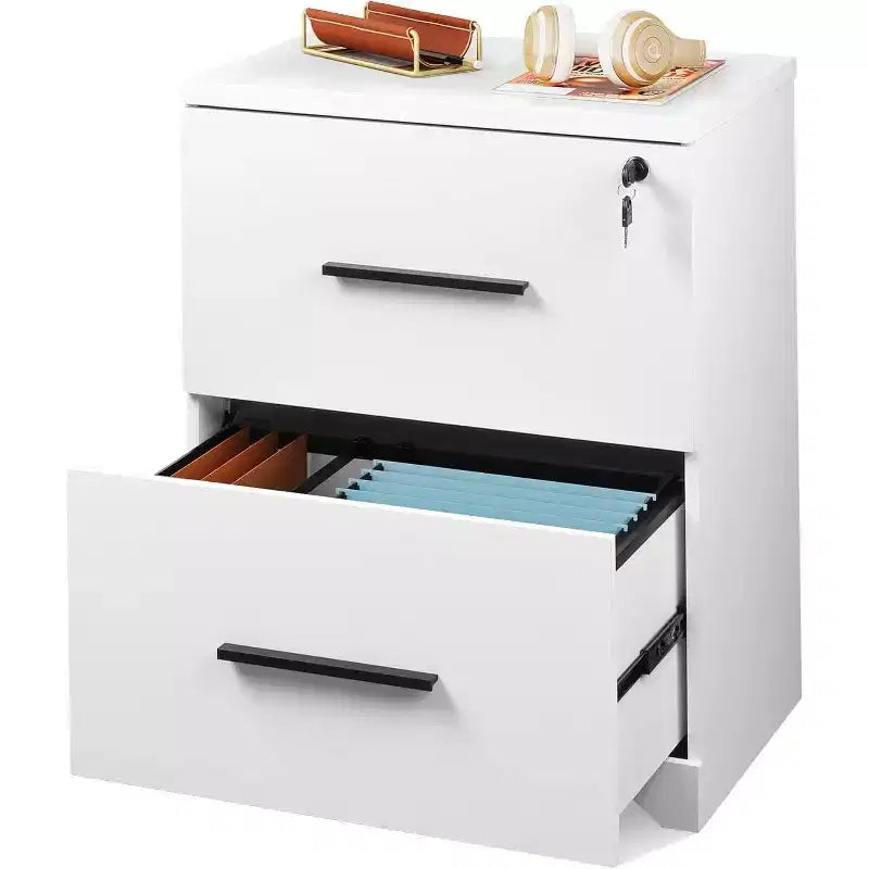 Meuble de rangement latéral en bois DEXYLLO à 2 tiroirs avec serrure, classeur pour le bureau et la maison, support d'imprimante avec mécanisme anti-basculement