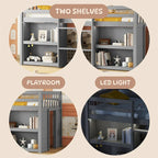 Twin Size Wood Loft Bed with Two-Tier Shelves and LED Light