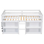 Lit mezzanine double en bois avec étagères à deux niveaux et lumière LED