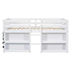 Lit mezzanine double en bois avec étagères à deux niveaux et lumière LED