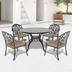 Ensemble de salle à manger d'extérieur 5 ou 7 pièces en aluminium moulé avec table ronde de 120 cm et coussins d'assise de couleur aléatoire