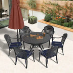 Ensemble de salle à manger d'extérieur 5 ou 7 pièces en aluminium moulé avec table ronde de 120 cm et coussins d'assise de couleur aléatoire