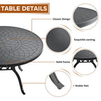 Ensemble de salle à manger d'extérieur 5 ou 7 pièces en aluminium moulé avec table ronde de 120 cm et coussins d'assise de couleur aléatoire