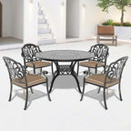 Ensemble de salle à manger d'extérieur 5 ou 7 pièces en aluminium moulé avec table ronde de 120 cm et coussins d'assise de couleur aléatoire