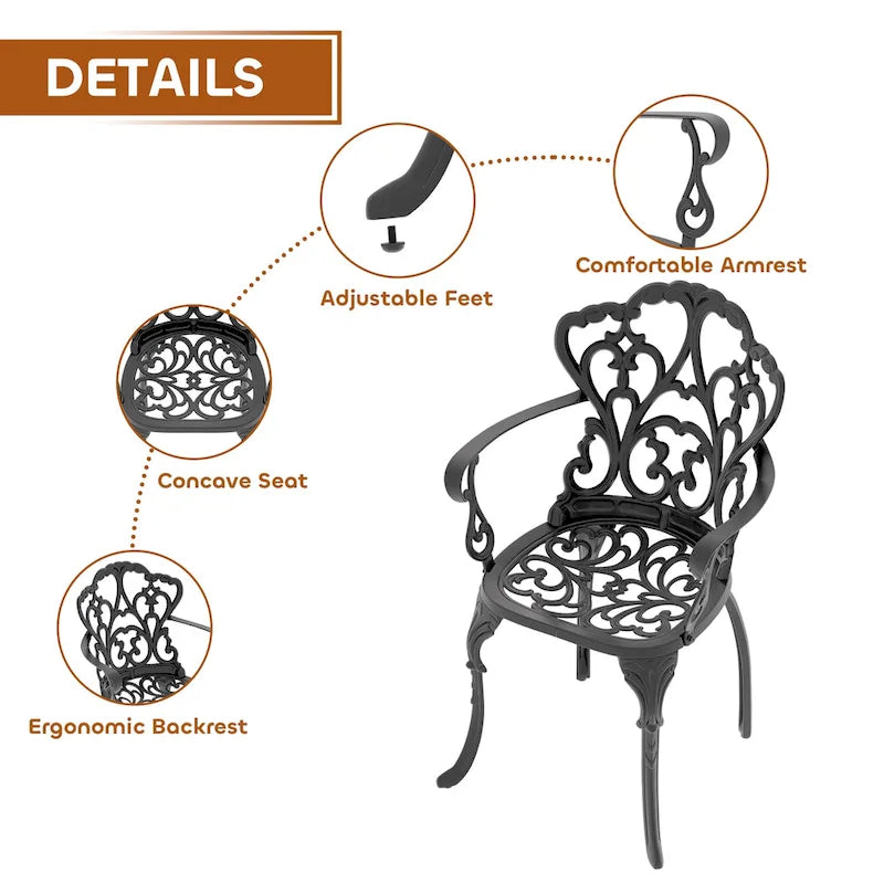 Ensemble de salle à manger d'extérieur 5 ou 7 pièces en aluminium moulé avec table ronde de 120 cm et coussins d'assise de couleur aléatoire