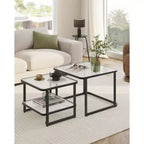 VASAGLE Tables basses gigognes, table basse en verre dépoli avec lumières LED, tables d'appoint carrées avec étagère inférieure
