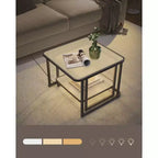 VASAGLE Tables basses gigognes, table basse en verre dépoli avec lumières LED, tables d'appoint carrées avec étagère inférieure