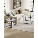 VASAGLE Tables basses gigognes, table basse en verre dépoli avec lumières LED, tables d'appoint carrées avec étagère inférieure