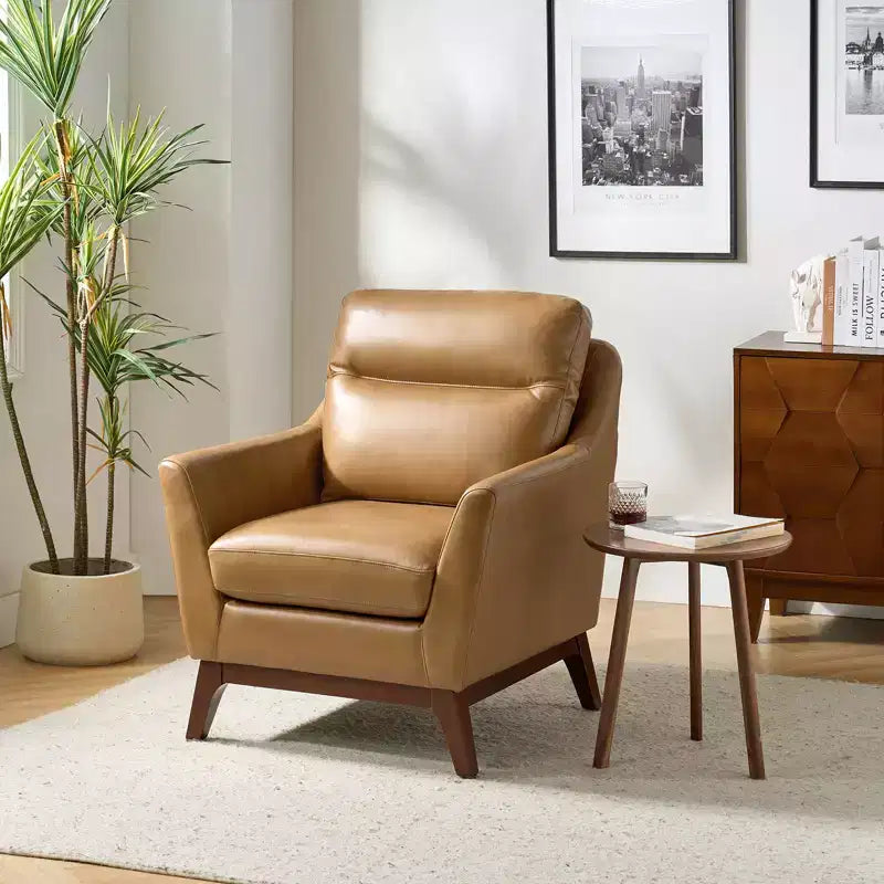 Fauteuil en cuir véritable Numitor Mid-Century Mordern | HULALA HOME