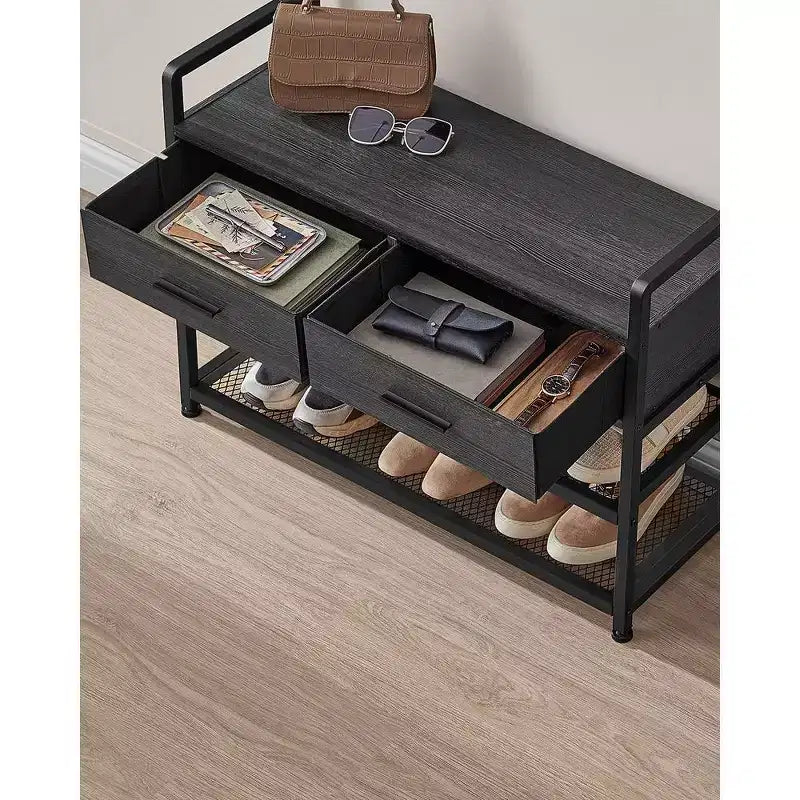 Meuble d'entrée VASAGLE avec banc et rangement à chaussures, porte-manteau avec banc à chaussures, 2 tiroirs en tissu, 10 crochets