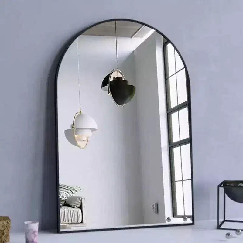 Miroir de cheminée cintré 24 x 36, Noir/Doré-HOMLUX : Cadre métallique, Montage mural, Décoration moderne