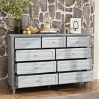 Commode Famapy à 9 Tiroirs Style Classique Poignées Boutons en Métal 5 Pieds de Support