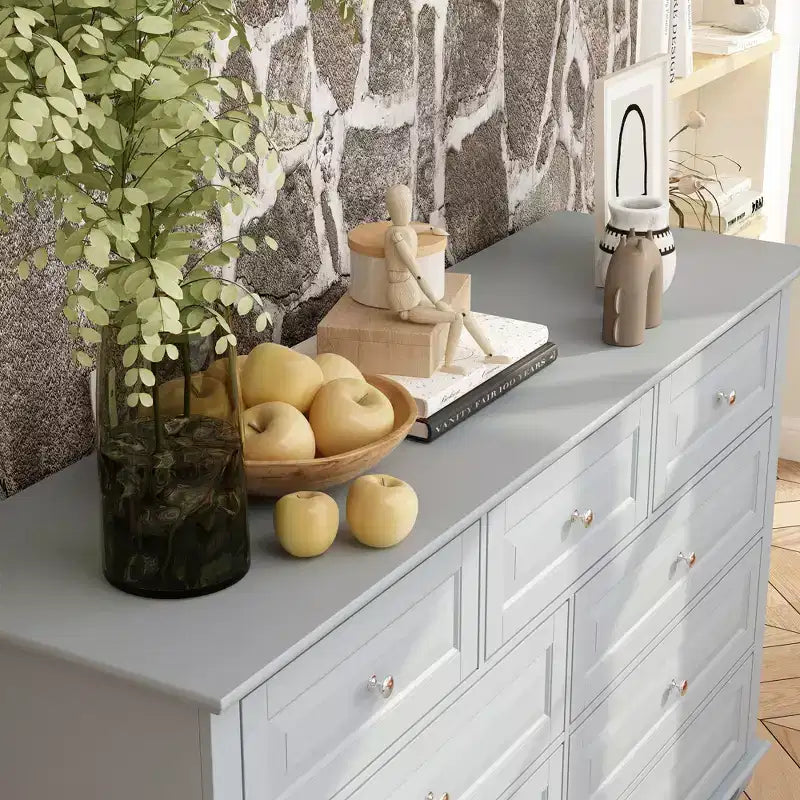 Commode Famapy à 9 Tiroirs Style Classique Poignées Boutons en Métal 5 Pieds de Support