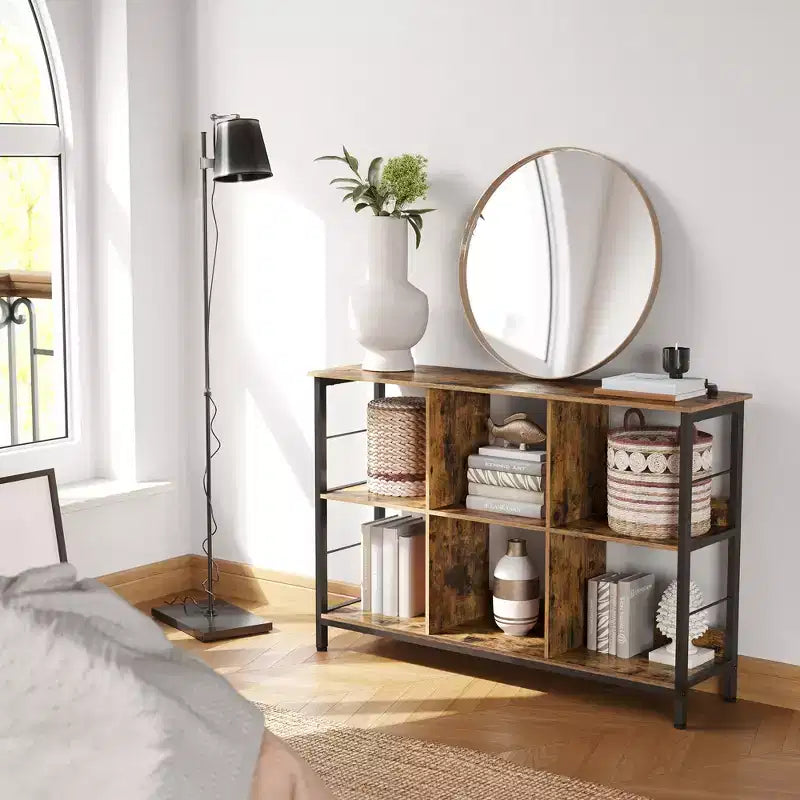 Étagère, étagère cube, console, meuble TV avec 6 cubes de rangement, 33 x 120 x 80 cm, design industriel, marron rustique