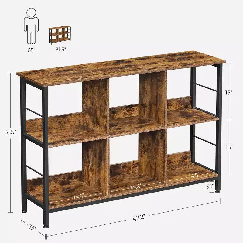 Étagère, étagère cube, console, meuble TV avec 6 cubes de rangement, 33 x 120 x 80 cm, design industriel, marron rustique