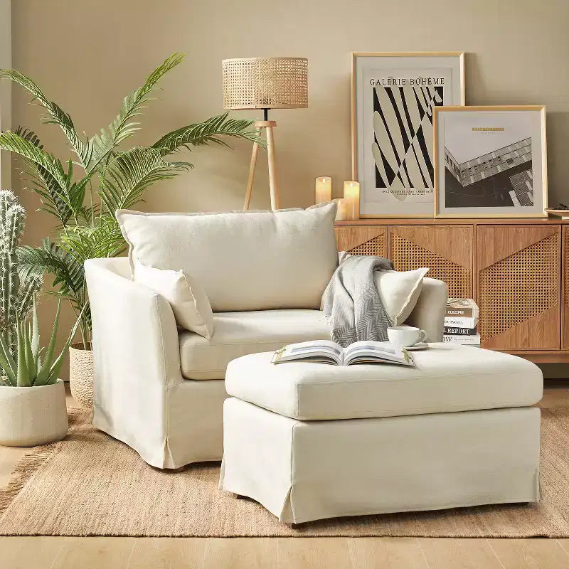 Fauteuil Nat déhoussable avec pouf | HULALA HOME
