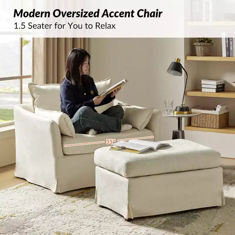 Fauteuil Nat déhoussable avec pouf | HULALA HOME