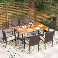 MAISON ARTS 7-Piece Acacia Wood Table & Rattan Cushion Dining Chairs Outdoor Patio Dining Set