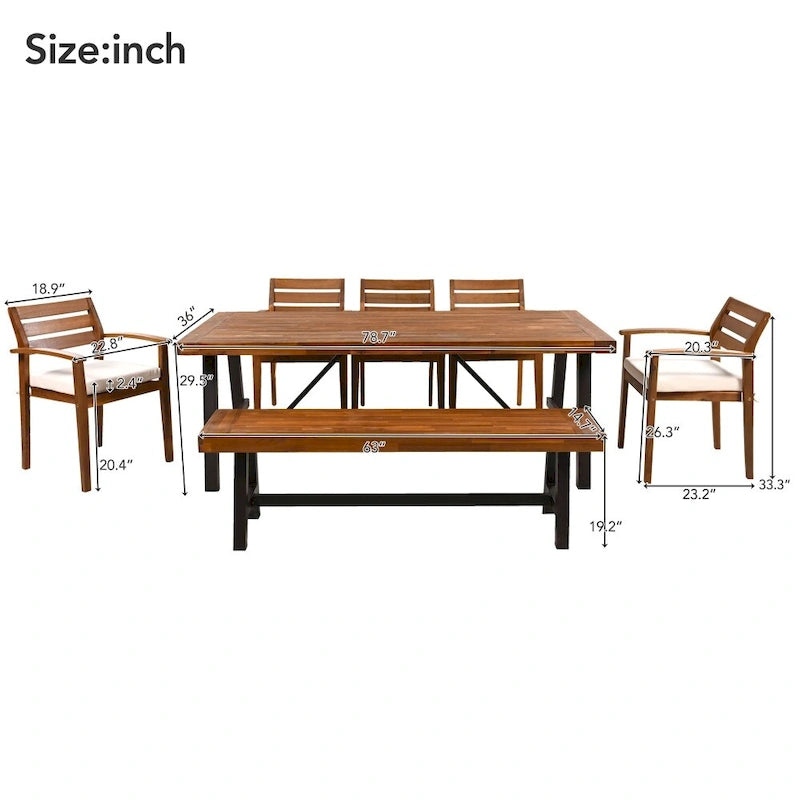 Ensemble de salle à manger d'extérieur en bois pour 7-8 personnes avec coussins amovibles et table
