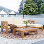 5-Piece Wooden Sectional Sofa Set with Natural Finish and Upgraded Zippered Fabrics - Lockable Panels for Security