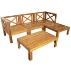 Ensemble de canapé d'angle en bois 5 pièces avec finition naturelle et tissus à fermeture éclair améliorés - Panneaux verrouillables pour plus de sécurité