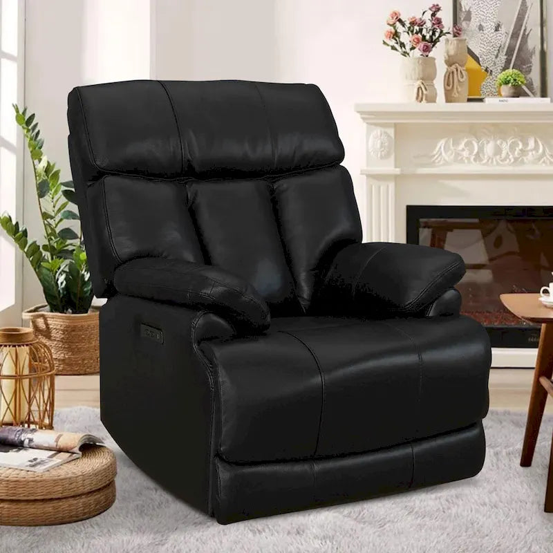 Fauteuil inclinable électrique en cuir véritable noir Zéro gravité Double motorisation Têtière réglable Repose-pieds extensible