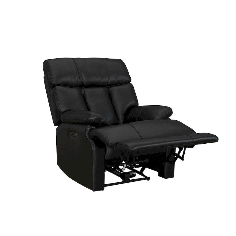 Fauteuil inclinable électrique en cuir véritable noir Zéro gravité Double motorisation Têtière réglable Repose-pieds extensible