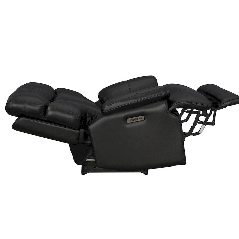 Fauteuil inclinable électrique en cuir véritable noir Zéro gravité Double motorisation Têtière réglable Repose-pieds extensible