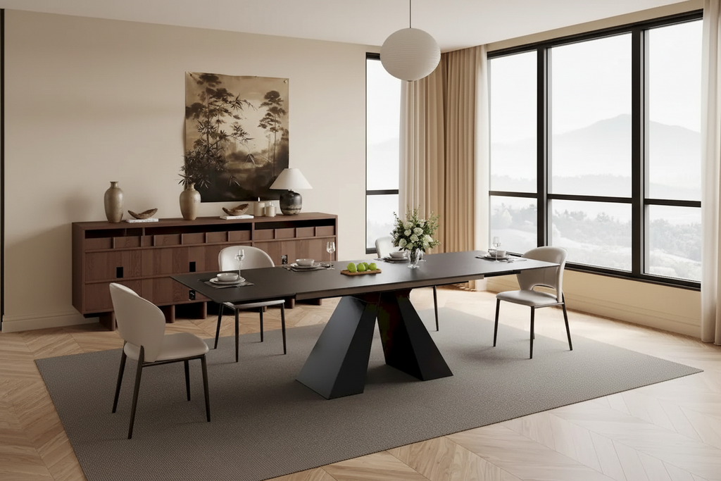 Table à manger moderne extensible 63-95, plateau en pierre frittée mate, table de cuisine moderne pour 6-10 personnes - 94,5 x 35,4
