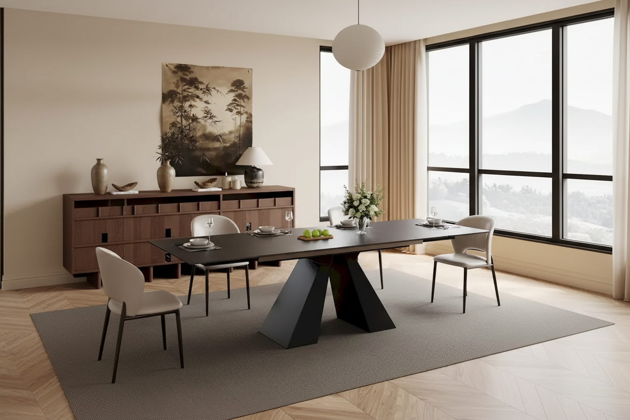 Table à manger moderne extensible 63-95, plateau en pierre frittée mate, table de cuisine moderne pour 6-10 personnes - 94,5 x 35,4