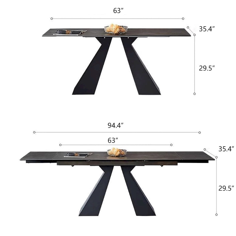 Table à manger moderne extensible 63-95, plateau en pierre frittée mate, table de cuisine moderne pour 6-10 personnes - 94,5 x 35,4