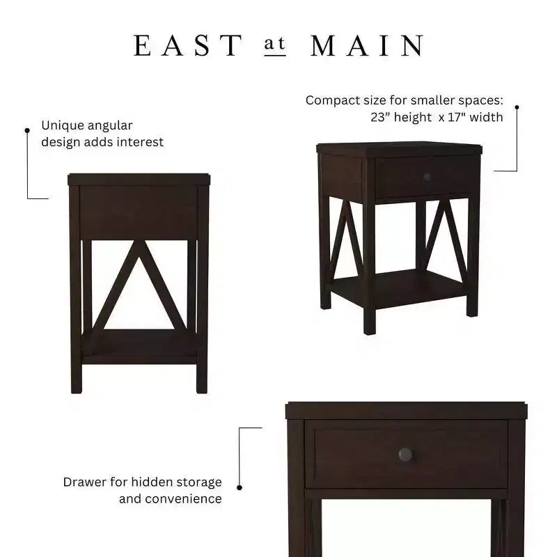 Table d'appoint traditionnelle en bois auburn 27,7 po avec tiroir East at Main
