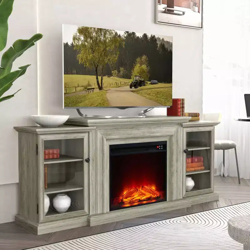 Meuble TV vintage pour téléviseurs jusqu'à 70" avec foyer électrique - Festivo