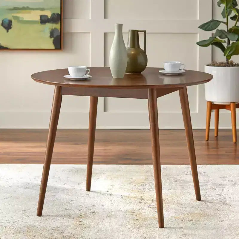 Table à manger ronde en bois massif de style moderne du milieu du siècle Lifestorey Raylen