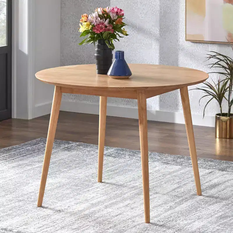 Table à manger ronde en bois massif de style moderne du milieu du siècle Lifestorey Raylen