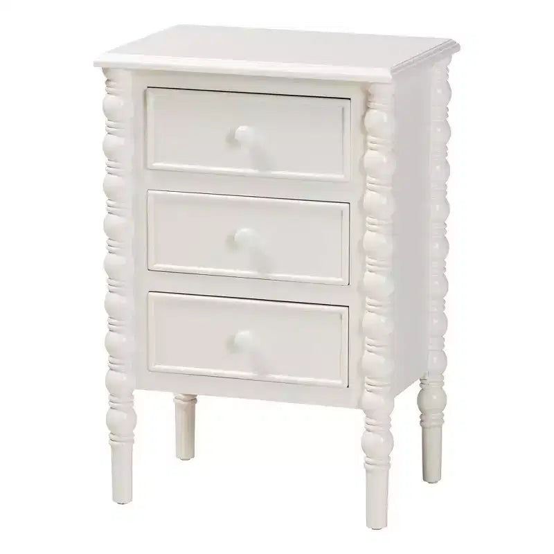 Table d'appoint à 3 tiroirs Baxton Studio Malinda en bois avec pieds fuseau