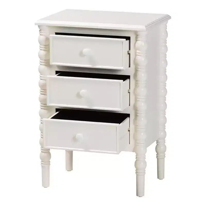Table d'appoint à 3 tiroirs Baxton Studio Malinda en bois avec pieds fuseau