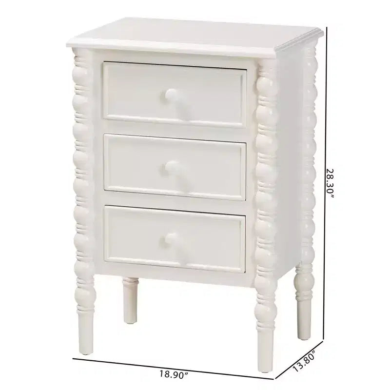 Table d'appoint à 3 tiroirs Baxton Studio Malinda en bois avec pieds fuseau