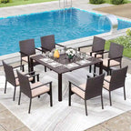 Ensemble de salle à manger d'extérieur 9 pièces en rotin avec trou pour parasol