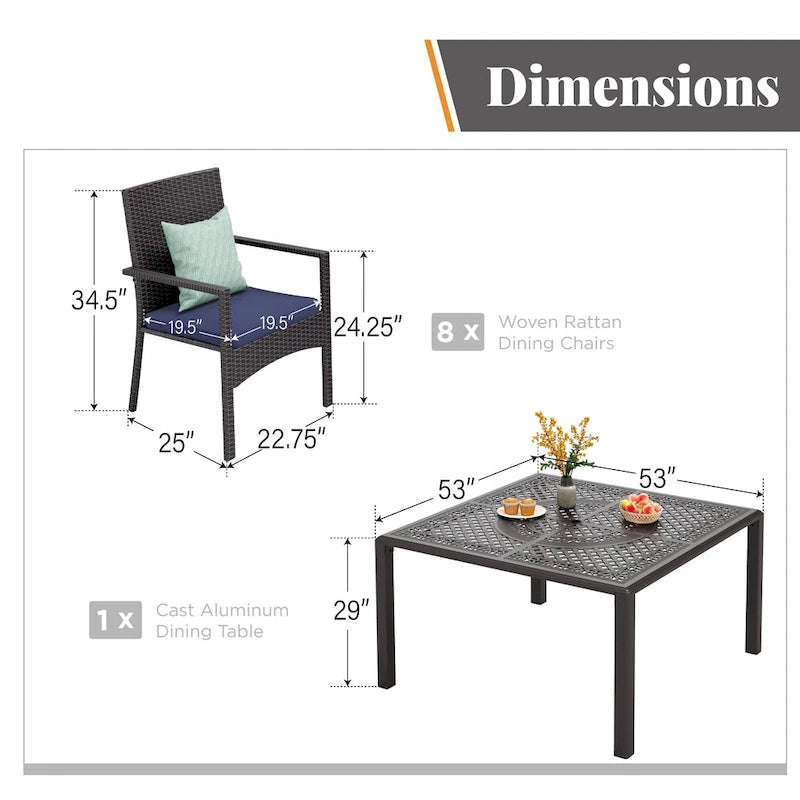 Ensemble de salle à manger d'extérieur 9 pièces en rotin avec trou pour parasol