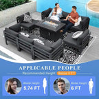 Ensemble de meubles de patio en aluminium de luxe surdimensionnés FINCATI 9 pièces avec sièges profonds et table de foyer convertible 43