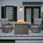 Outdoor Rattan Swivel Chair with Fire Pit Table - Grey