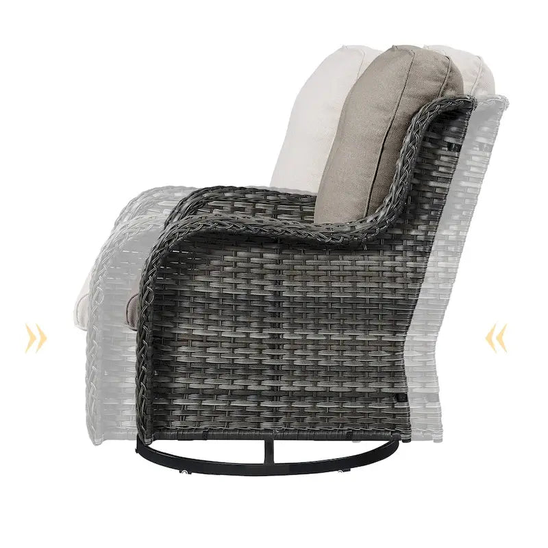 Chaise pivotante d'extérieur en rotin avec table brasero - Grise