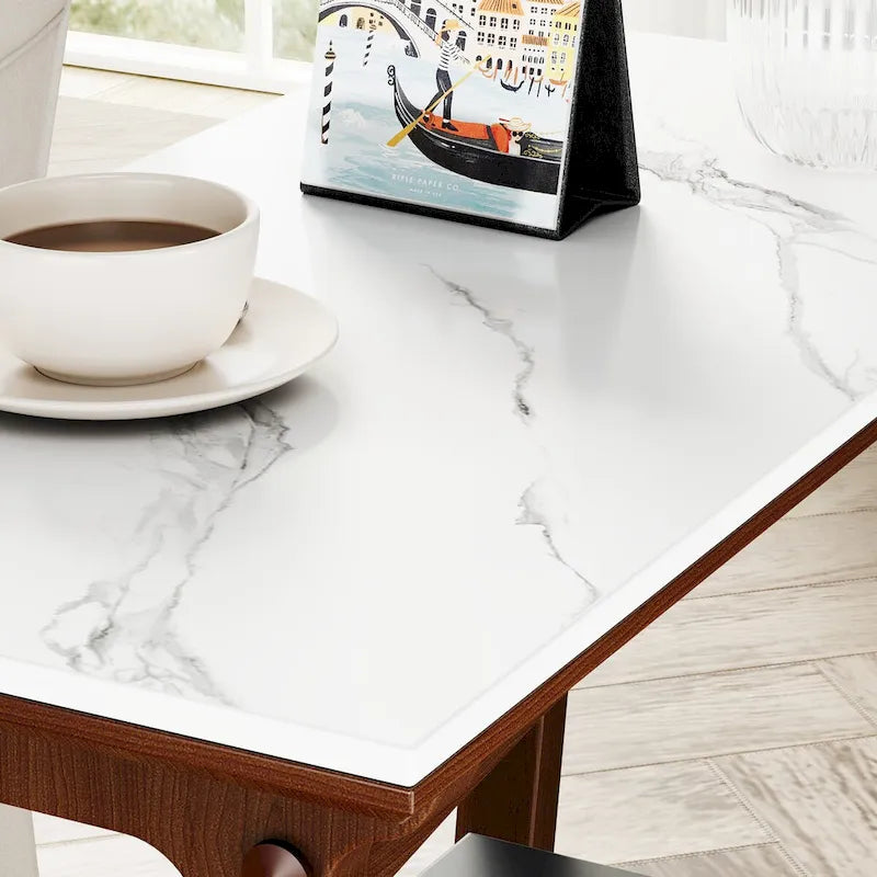 Table d'appoint étroite en ardoise marron avec étagère de rangement