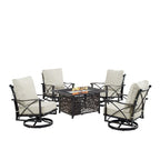 Ensemble table brasero en aluminium noir avec quatre fauteuils de club