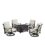 Ensemble table brasero en aluminium noir avec quatre fauteuils de club