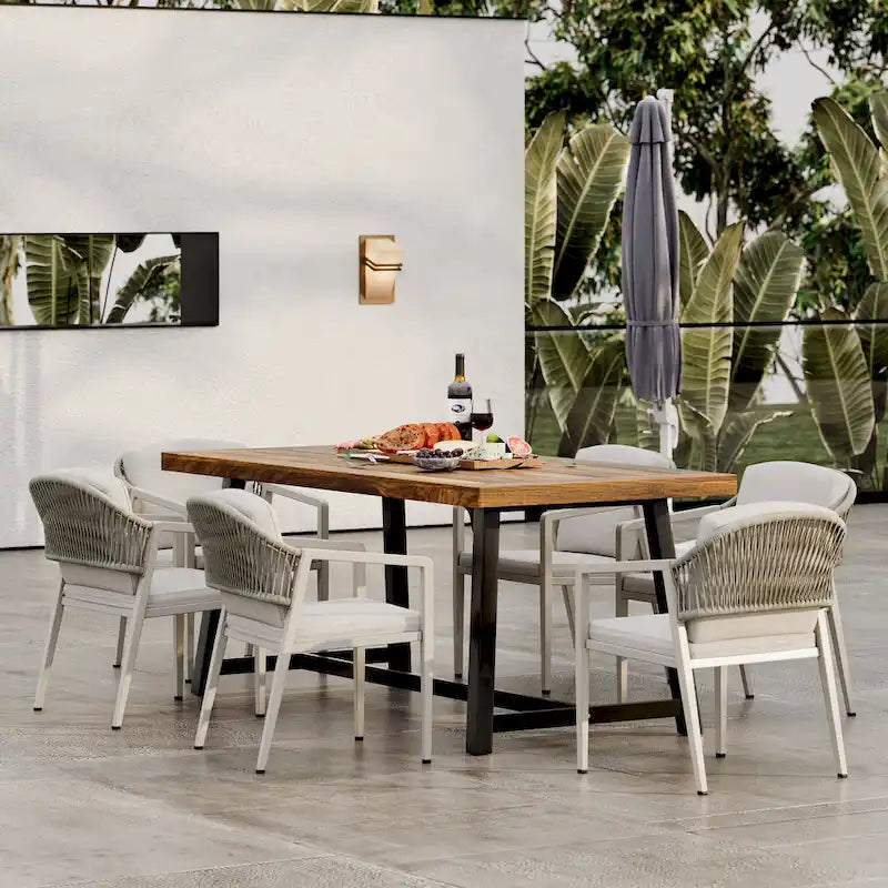 Heres Farmhouse Outdoor, ensembles de salle à manger 7 pièces avec dossier en rotin par Christopher Knight Home - N/A