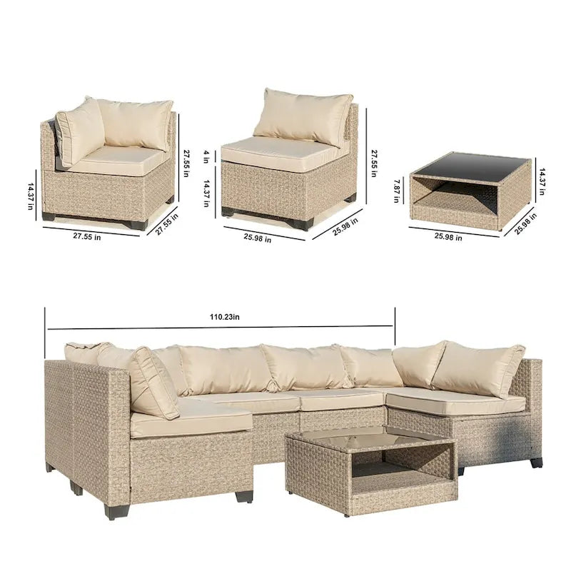 Ensemble de meubles de patio 8 pièces, ensemble de conversation extérieur Boho toutes saisons avec canapé modulaire et coussins épais résistants à l'eau