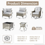 OVIOS Ensemble de Chaises Pivotantes d'Extérieur en Osier 10 Pièces avec Table Basse Solaire